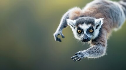 Obraz premium A lemur leaping across an ultramodern, supernatural scene, with copy space