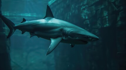 Obraz premium A shark patrolling in an ultramodern, supernatural scene, with copy space