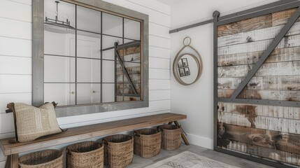 An entryway with a modern farmhouse design