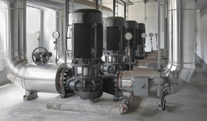 High power pumps inside a heating plant.