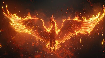A Fiery Phoenix Soars Through Embers and Smoke