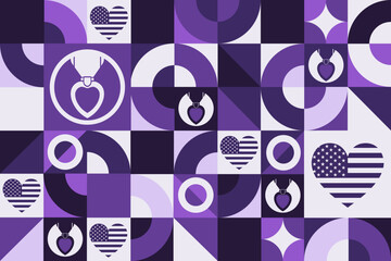 National Purple Heart Day. August 7. Seamless geometric pattern. Template for background, banner, card, poster. Vector EPS10 illustration.