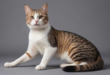 Obraz premium A cat stretching its back after a good grooming session. 