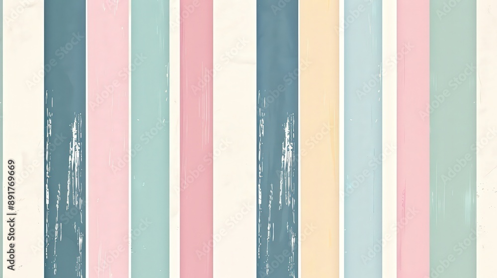 Aufkleber a close-up of a wall painted with vertical stripes in pastel colors. the paint has a worn and faded 
