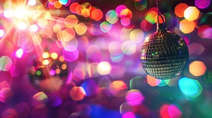 close up mirror ball or Christmas ball to decorative for Christmas festival with bokeh colorful background