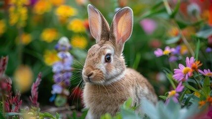 Fototapeta premium Garden Whimsy: A Rabbit Floral Journey