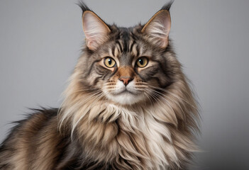  A majestic Maine Coon cat with a flowing mane. 