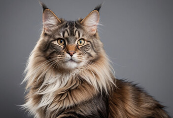  A majestic Maine Coon cat with a flowing mane. 