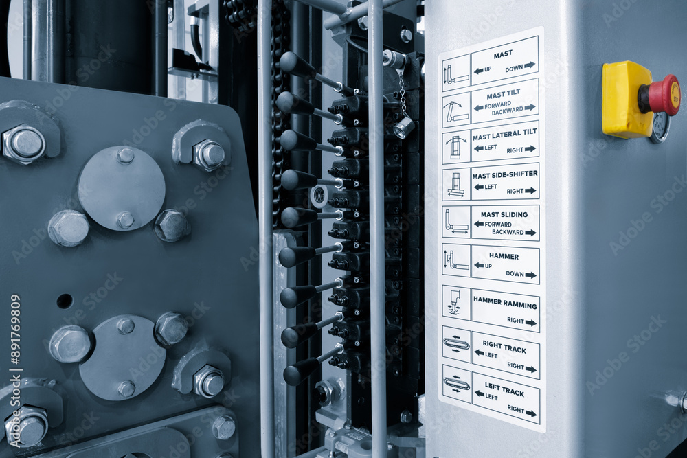Aufkleber A machine with a lot of buttons and switches. The buttons are labeled with different words and numbers