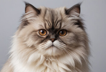  A fluffy Persian cat with a flattened face. 