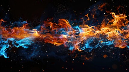 Blue and Orange Flames Dancing Against a Dark Background