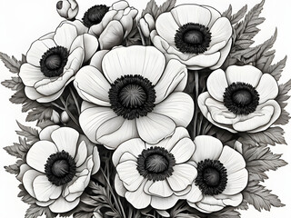 Fototapeta premium black and white flower,seamless pattern with flowers,abstract background,black and white background with flowers,illustration of a flower,background with flowers,