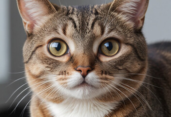 A cat with wide, curious eyes, looking at something interesting.