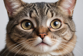  A cat with wide, curious eyes, looking at something interesting. 