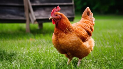 range chicken on green grass