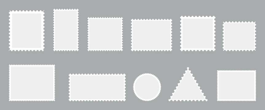 Empty postage stamp borders set vector illustration. Post stamps collection.