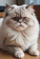  A fluffy Persian cat with a flattened face. 