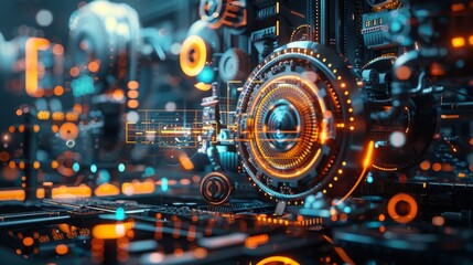 Abstract illustration representing technological advancement, innovation, connectivity, data processing, and future-oriented design.