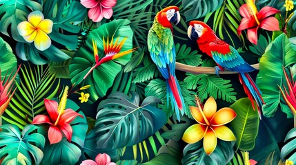 熱帯の動物と植物を画面全体に配したイメージのデザイン