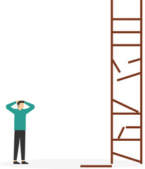 Businessman look at broken ladder. Obstacle Business concept

