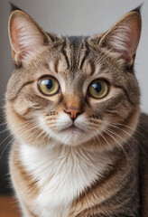 Obraz premium A cat with wide, curious eyes, looking at something interesting. 