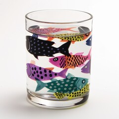 Fototapeta premium 15. Cute water glasses with exotic fish patterns, whimsical and vibrant, Water Glasses, Fish Designs