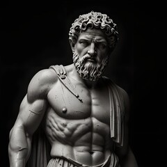 Obraz premium Black and white greek marble stoicism figure statue with black background
