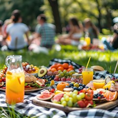Vibrant Picnic Spread with Fruits and Refreshments