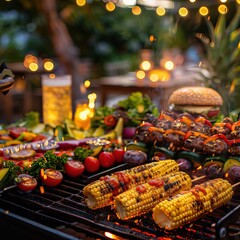 Evening Barbecue with Grilled Vegetables and Burgers