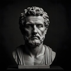 Black and white greek marble stoicism figure statue with black background