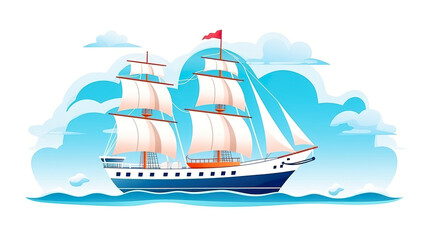 Ship sailing on the sea isolated on pure white background