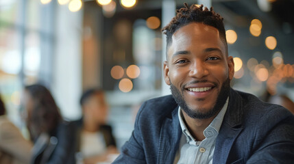 Obraz premium Portrait of young African American man in office. 