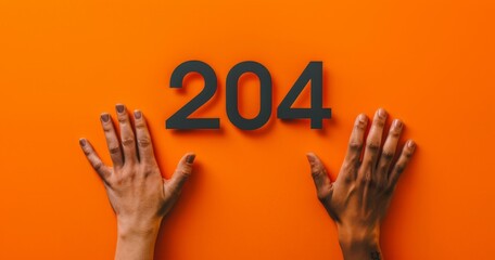 Obraz premium Hands on Orange Wall with Number 204