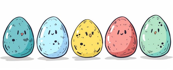 Fototapeta premium Five Colorful Eggs with Smiling Faces