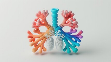 Adorable clay Trachea full body Gradient color 3D clay icon, Blender 3D, white background with subtle gradients, kawai