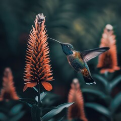 Fototapeta premium a hummingbird flying over a flower