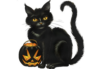 Vintage cut out illustration of orange cat with green eyes