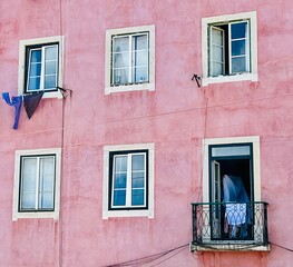 Facade of residential building in Lisbon, Portugal.