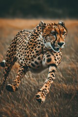 Naklejka premium a cheetah running in the grass