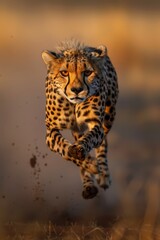 a cheetah running through the grass