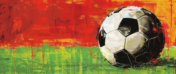 Vibrant Soccer Ball on Field with Colorful Background