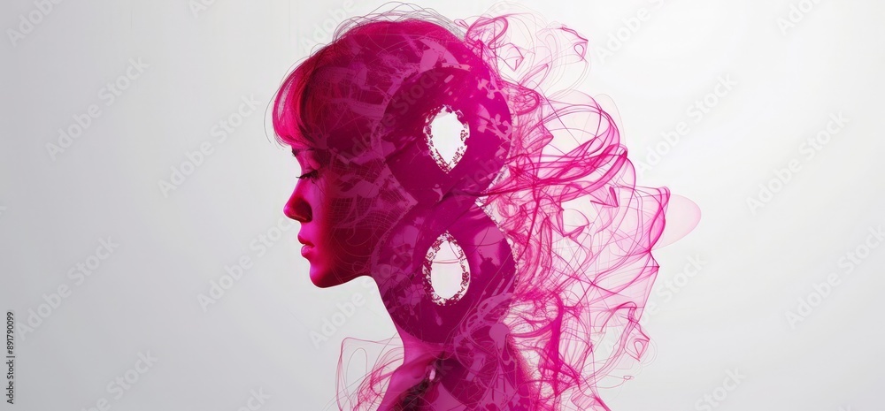 Aufkleber stylized portrait with abstract pink texture and circular design elements