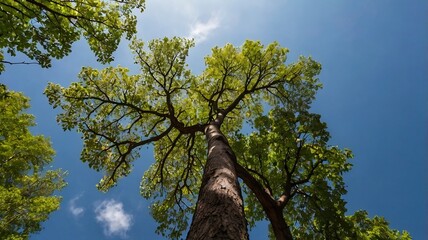 Fototapeta premium Looking up at the treetop and sky