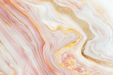 Fototapeta premium Swirling pastel pink, gold, and white paints create a luxurious marble background, perfect for product photography, invitations, or social media