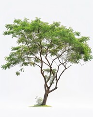Obraz premium One Tzalam tree with green leaves against white