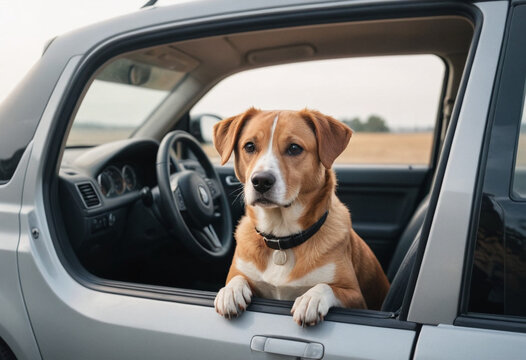  A dog sitting patiently in the backseat of a car on a road trip. 