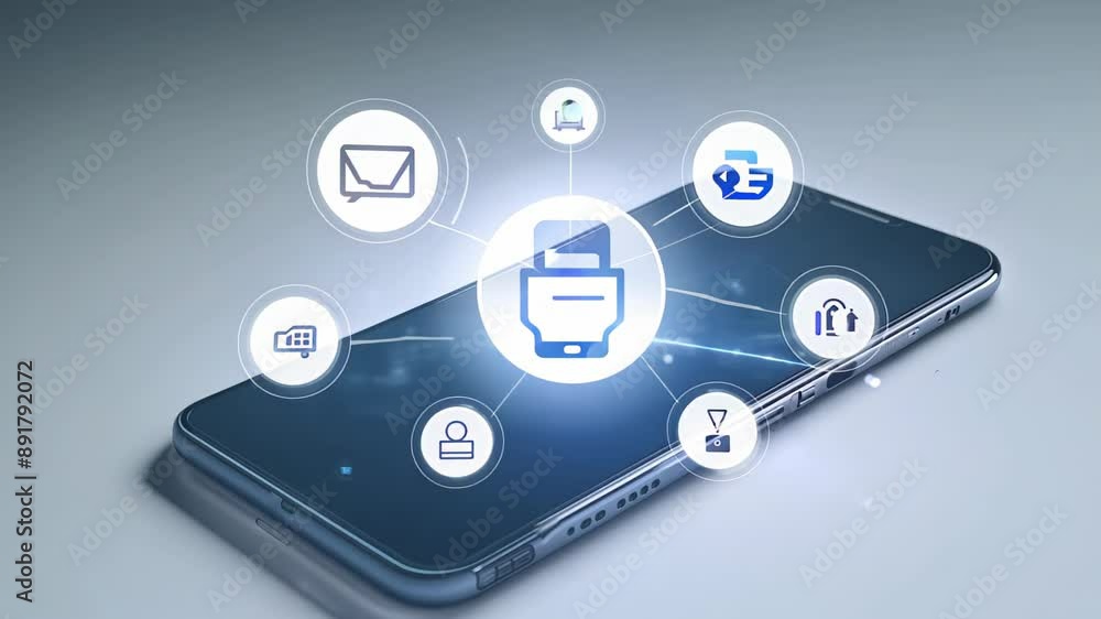Poster smartphone with various application icons displayed in the air. concept: technology mobile applicati