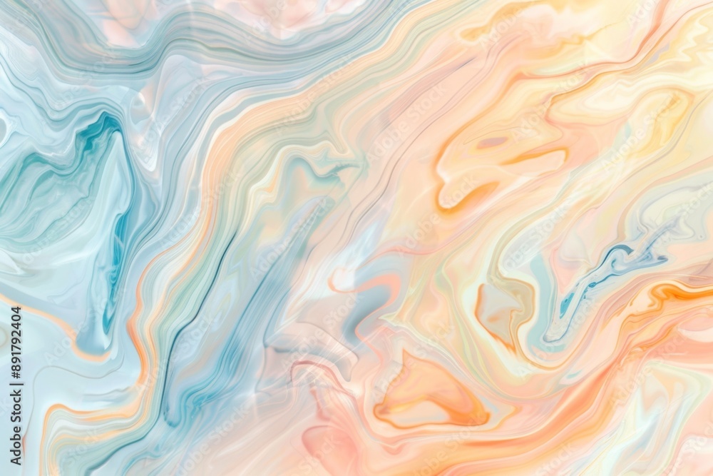 Poster Swirling blue and orange pigments blend in an abstract painting, creating mesmerizing wavy lines and patterns