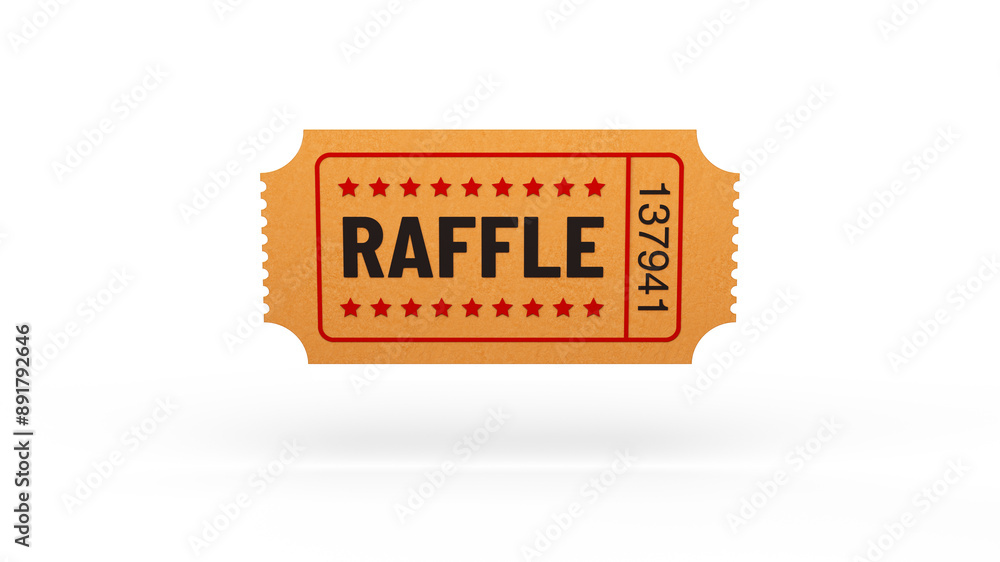 Wall mural raffle ticket yellow with red stars isolated on white background