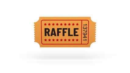 Raffle ticket yellow with red stars isolated on white background